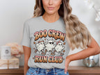 Three cartoon ghosts run with text "BOO CREW RUN CLUB".