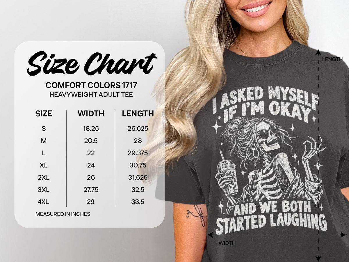Comfort Colors 1717 size chart for heavyweight adult tee with graphic.