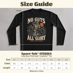 Size guide for Sport-Tek ST350LS long sleeve tee, measured in inches.
