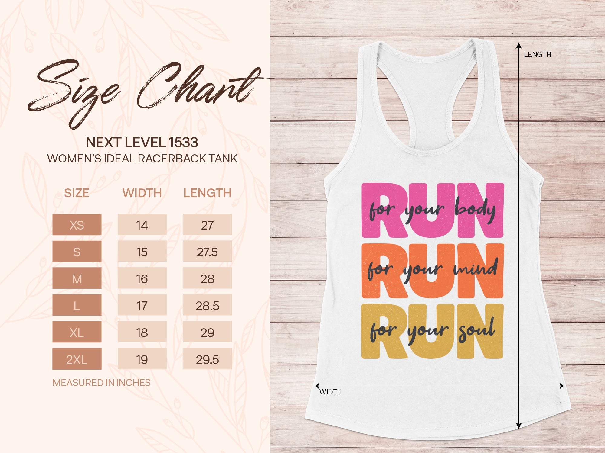 White racerback tank with "Run for your body, run for your mind, run for your soul." text.