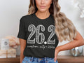 Dark grey t-shirt with white text "26.2 custom city * 2026".