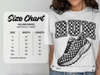 Gildan 64000 Softstyle T-Shirt size chart with width and length measurements in inches.