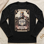 Black long-sleeve shirt with "Delusion Elixir" and marathon-themed art.