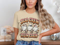 Three cartoon ghosts running with text "BOO CREW RUN CLUB" on a tan shirt.