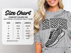 Comfort Colors 1745 size chart with width and length measurements for adult t-shirts.