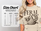 Size chart for Comfort Colors 1717 heavyweight adult tee with feral raccoon graphic.