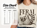 Unisex short sleeve tee size chart with graphic of raccoon wearing sunglasses.