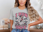 T-shirt with skeleton runner graphic and text "I RUN So I Don't Lose My SH*T".