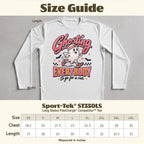 Size guide for Sport-Tek ST350LS long sleeve tee with ghost graphic.