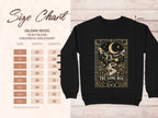 Gildan 18000 crewneck sweatshirt size chart with measurements for a graphic design.