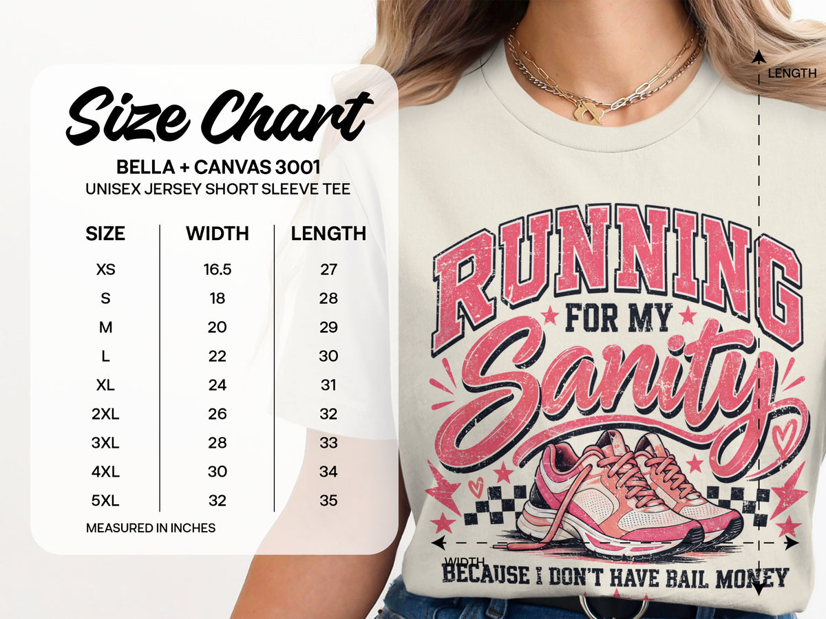 Size chart for Bella + Canvas 3001 unisex short sleeve tee with graphic.