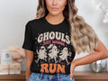 Black t-shirt with three ghosts running, reading "Ghouls Just Wanna Run".
