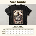 BELLA 3001 unisex tee size chart with width and length measurements in inches.